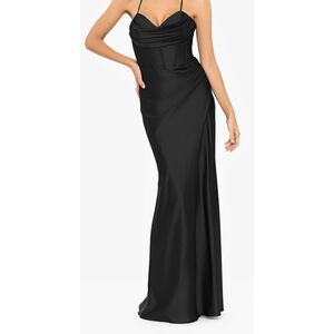 La Femme "TALIA" LONG SATEEN CORSET LACE UP BACK DRESS in Black NWT Size 6